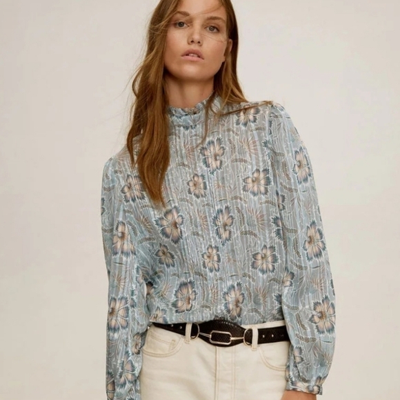 Mango Tops - Mango Floral Print pleated Blouse